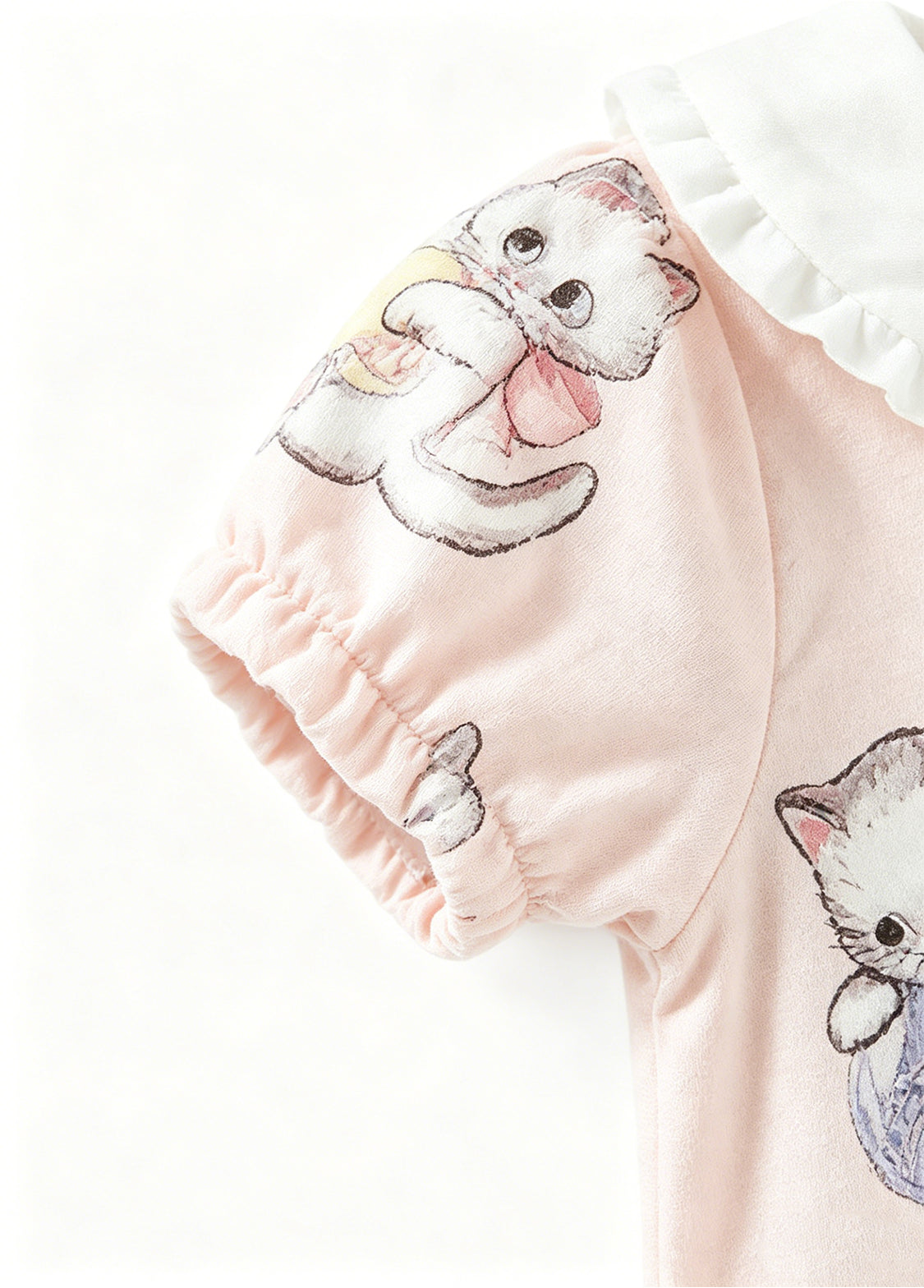 Antibacterial Baby Girl Bamboo Romper | Breathable Summer Cat Print Jumpsuit