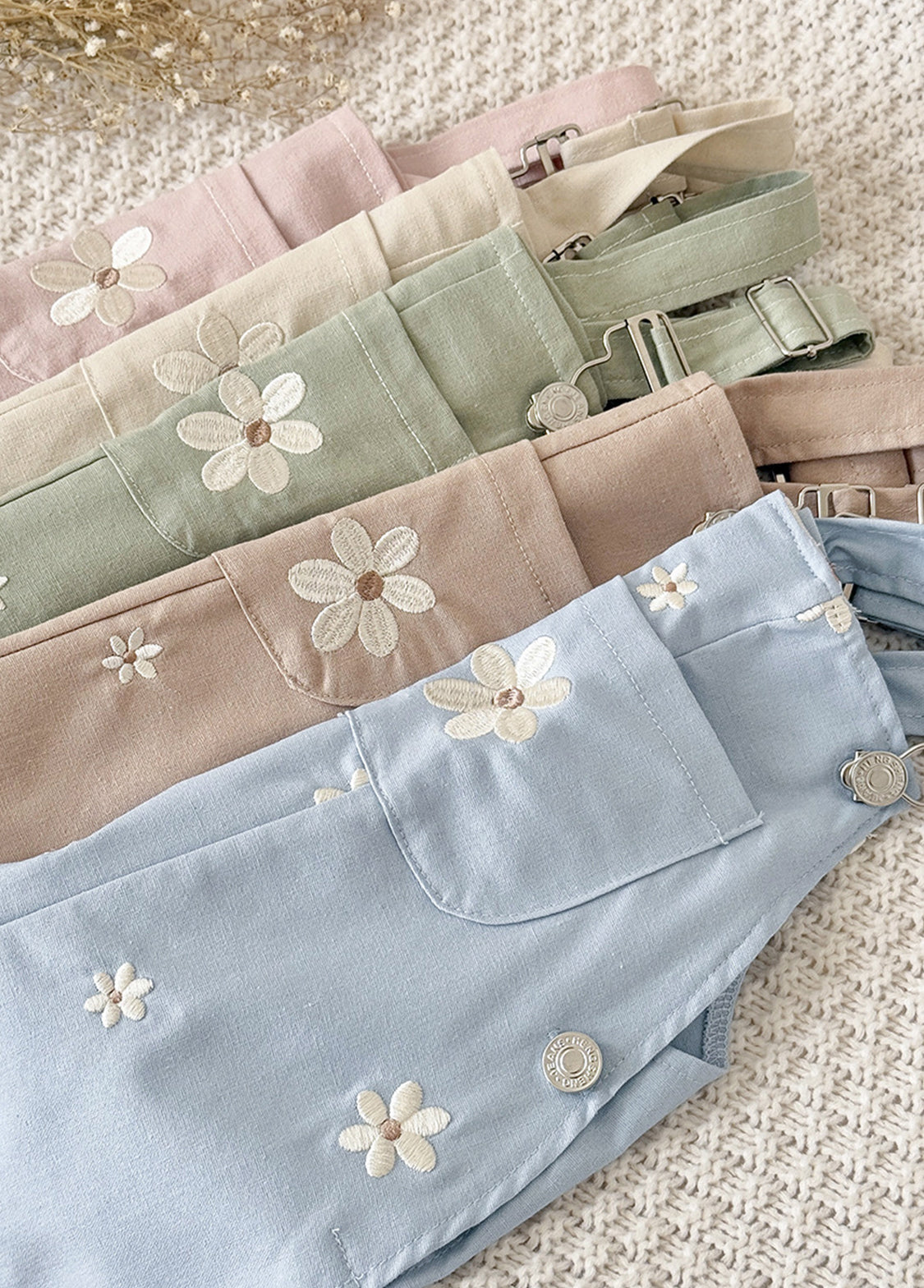 Baby Girl Casual Floral Embroidered Overalls