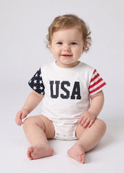 Unisex Baby 4th of July USA Letter Print Romper Infant Independence Day Patriotic Short Sleeve Bodysuit