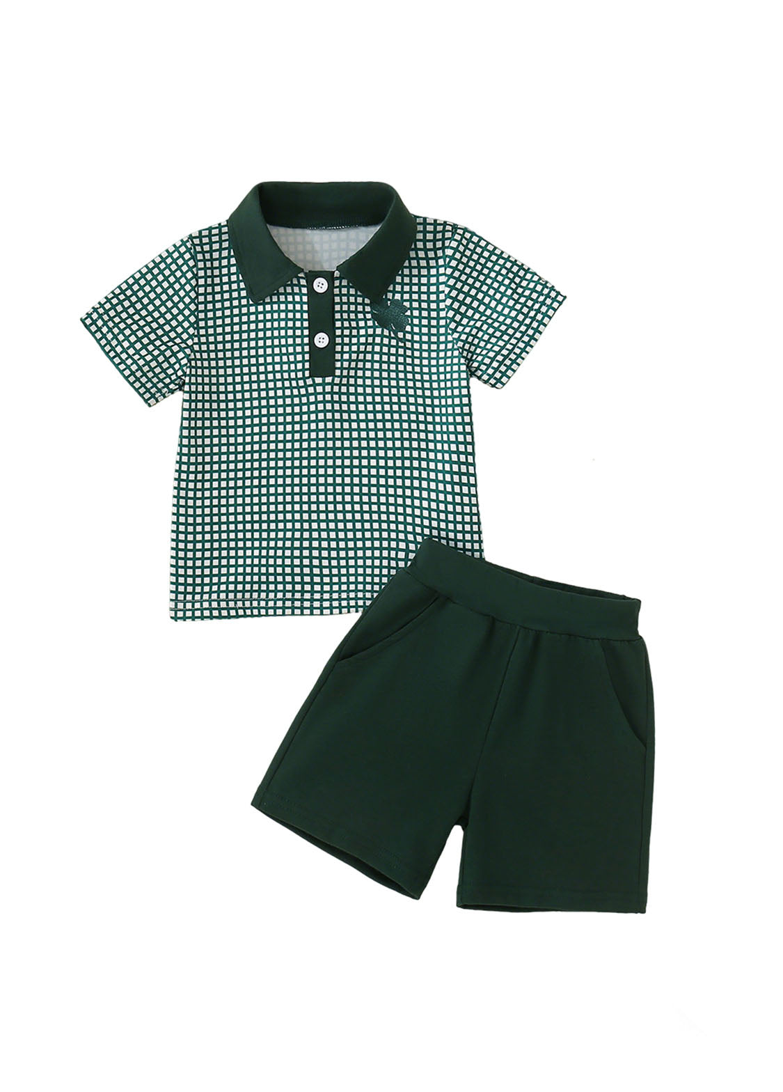 Boy St. Patrick's Day Plaid Print Short-sleeved Polo And Shorts Set