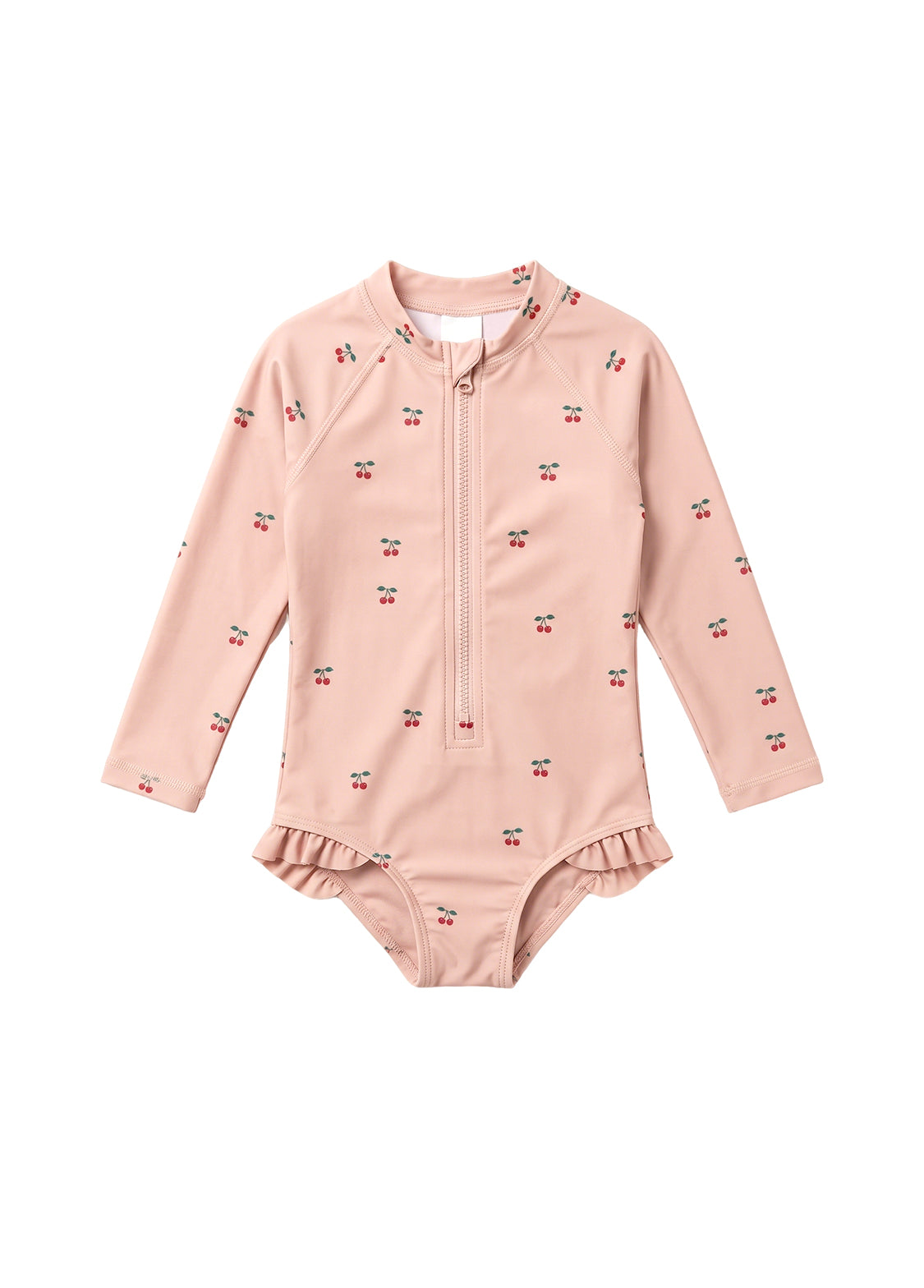 Girls' & Toddlers' Swimsuit: Cherry Print, One-Piece, Long-Sleeve, Sun-Protective, Quick-Drying Swimwear