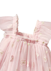 Girls' Butterfly-Embroidered Spaghetti-Strap Princess Dress