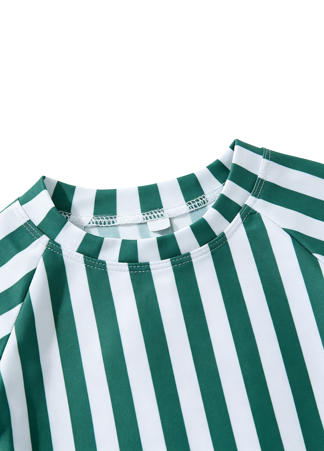 Boys' Two-Piece Swimsuit — Summer Long-Sleeve, Sun-Protective, Green-Striped Swimwear