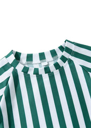 Boys' Two-Piece Swimsuit — Summer Long-Sleeve, Sun-Protective, Green-Striped Swimwear