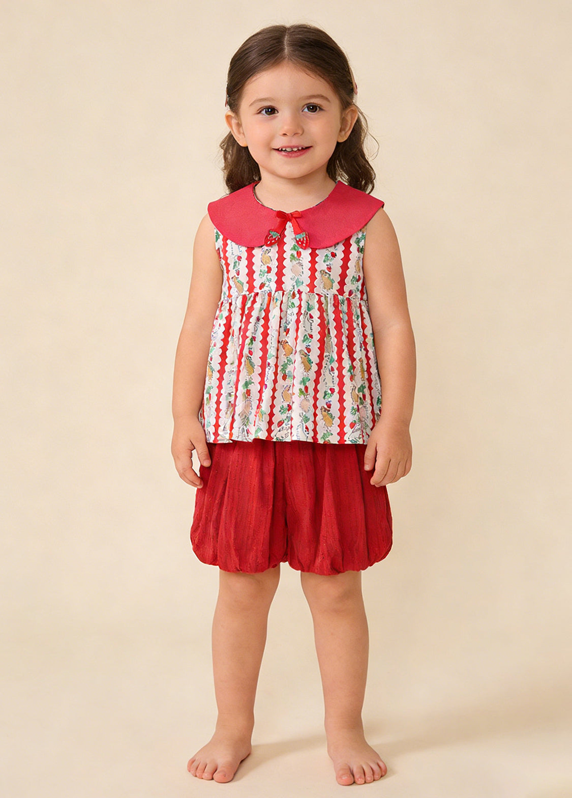 Girls Printed Sleeveless Polyester Two-Piece Set