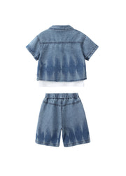 Boys Denim & Cotton Three-Piece Set