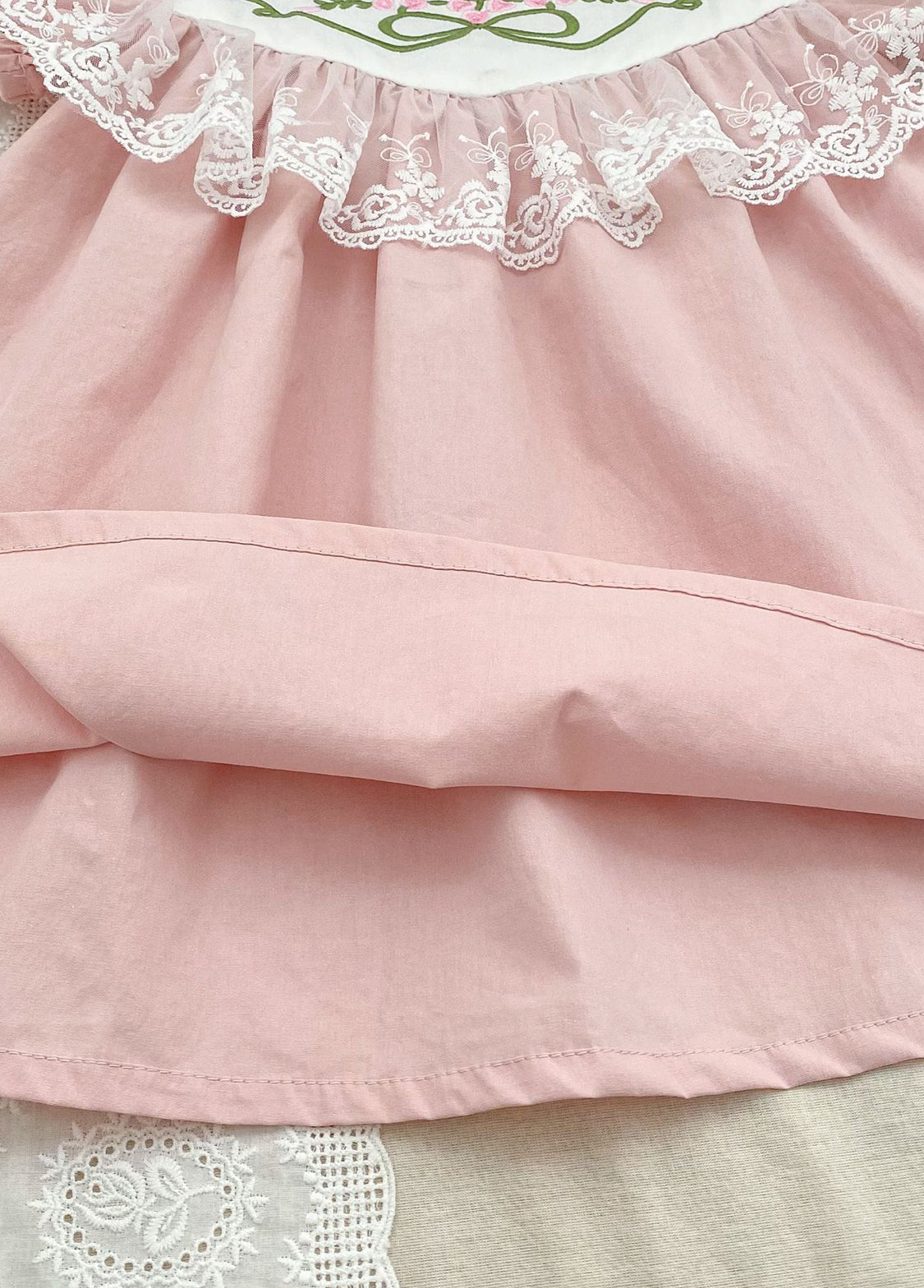 Girls Sweet Retro Floral Embroidered Lace Dress