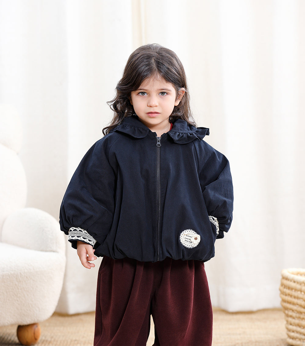 Girls Ruffle Hooded Zip Jacket