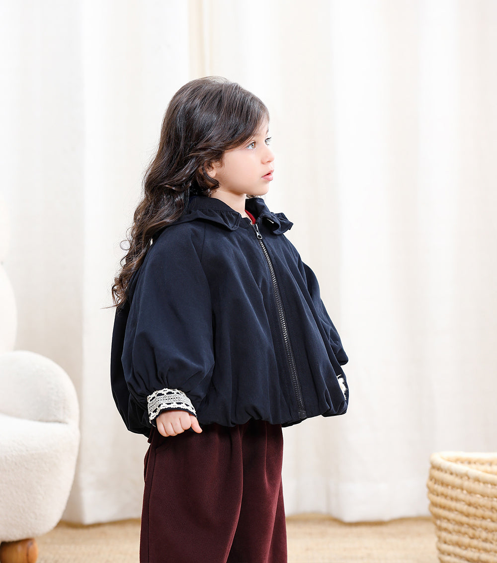 Girls Ruffle Hooded Zip Jacket