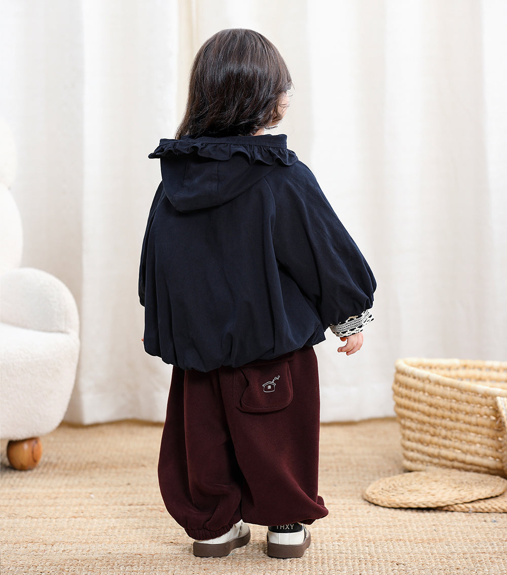 Girls Ruffle Hooded Zip Jacket